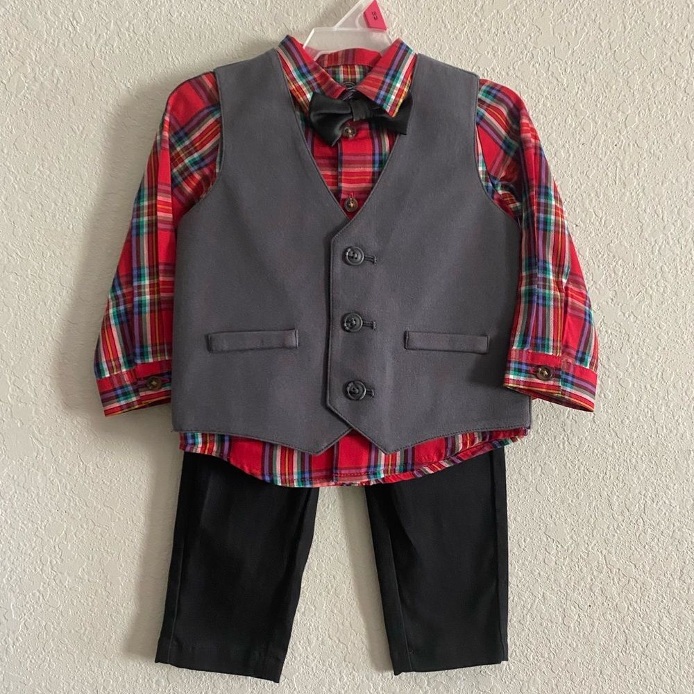 NWT Toddler baby boy Plaid red special occasion suit 18m 18 months holiday